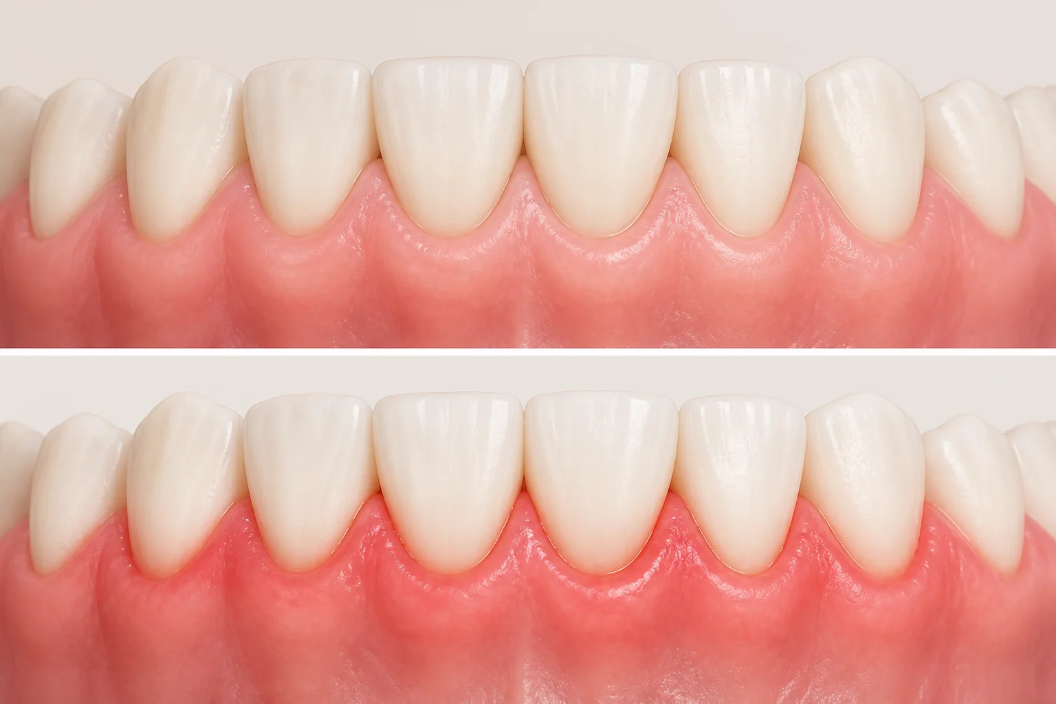 Educational comparison of healthy gums and mildly inflamed gums